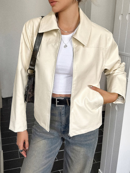 Long Sleeve Leather Coat Women's Clothing