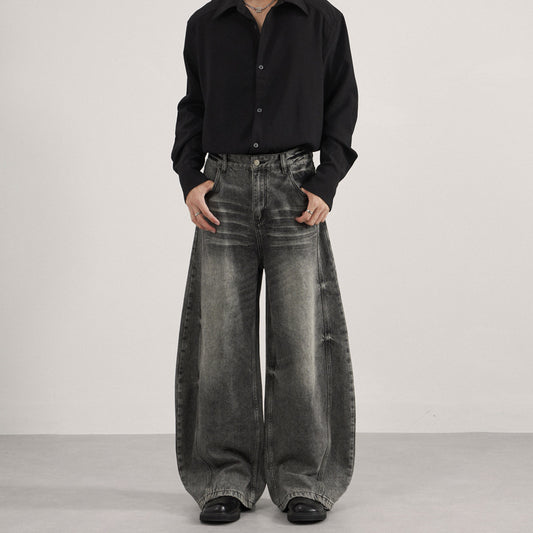 Loose Straight Washed Cat Beard Machete Jeans Men