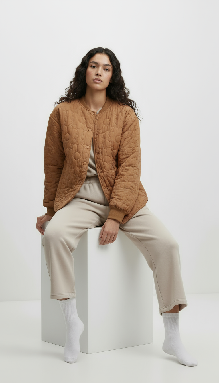 Women’s Quilted Cotton Jacket – Light Brown