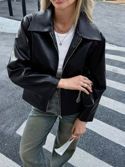 Long Sleeve Leather Coat Women's Clothing