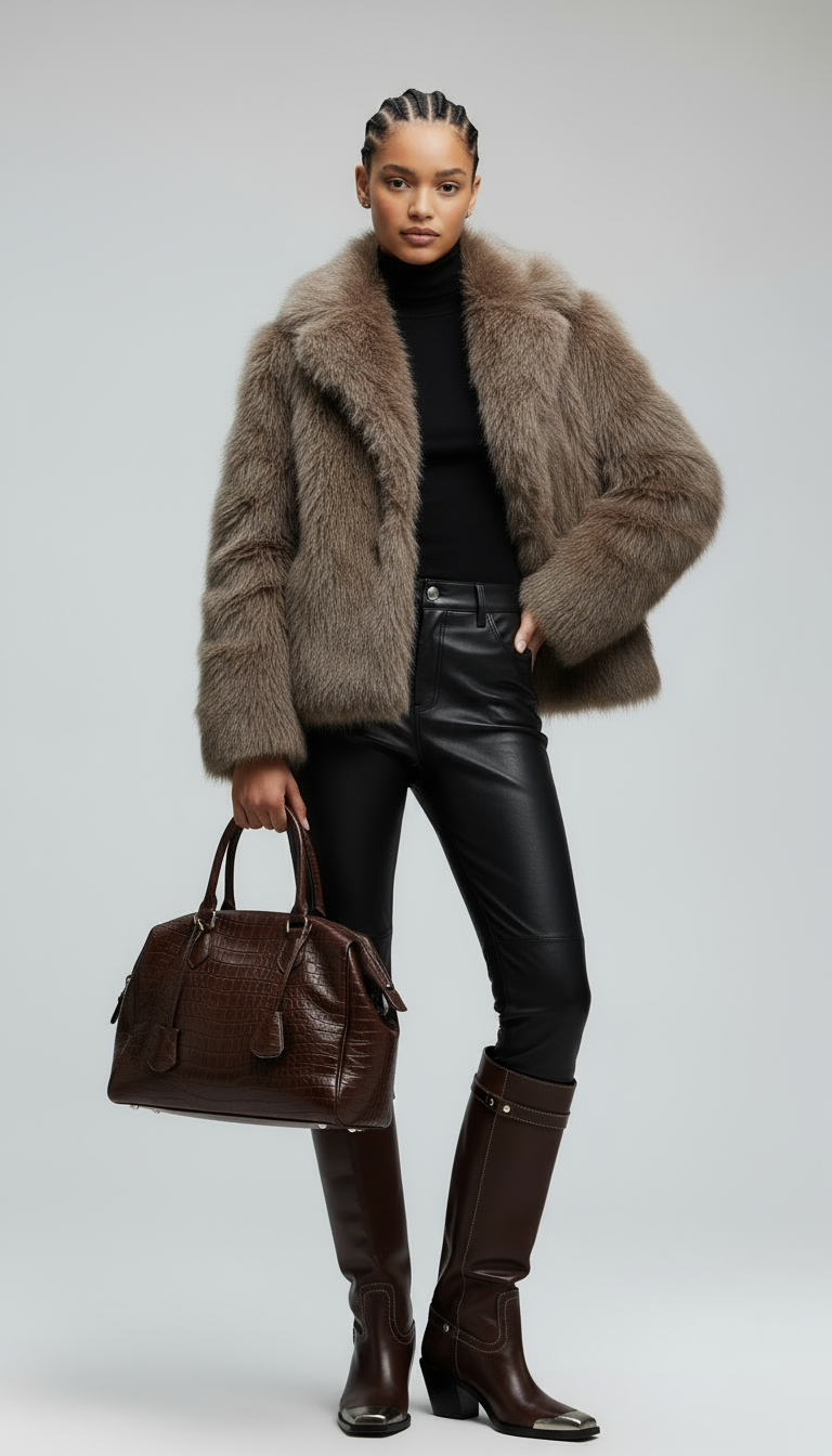 Solid Color Fluff Long Sleeve Coat