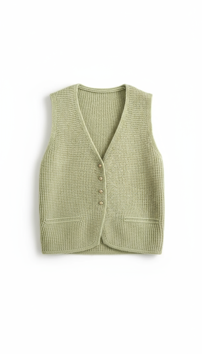 Style V-neck Knitted Cardigan Vest Sweater