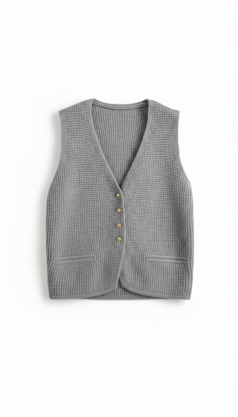 Style V-neck Knitted Cardigan Vest Sweater