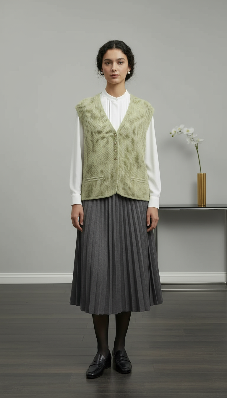 Style V-neck Knitted Cardigan Vest Sweater