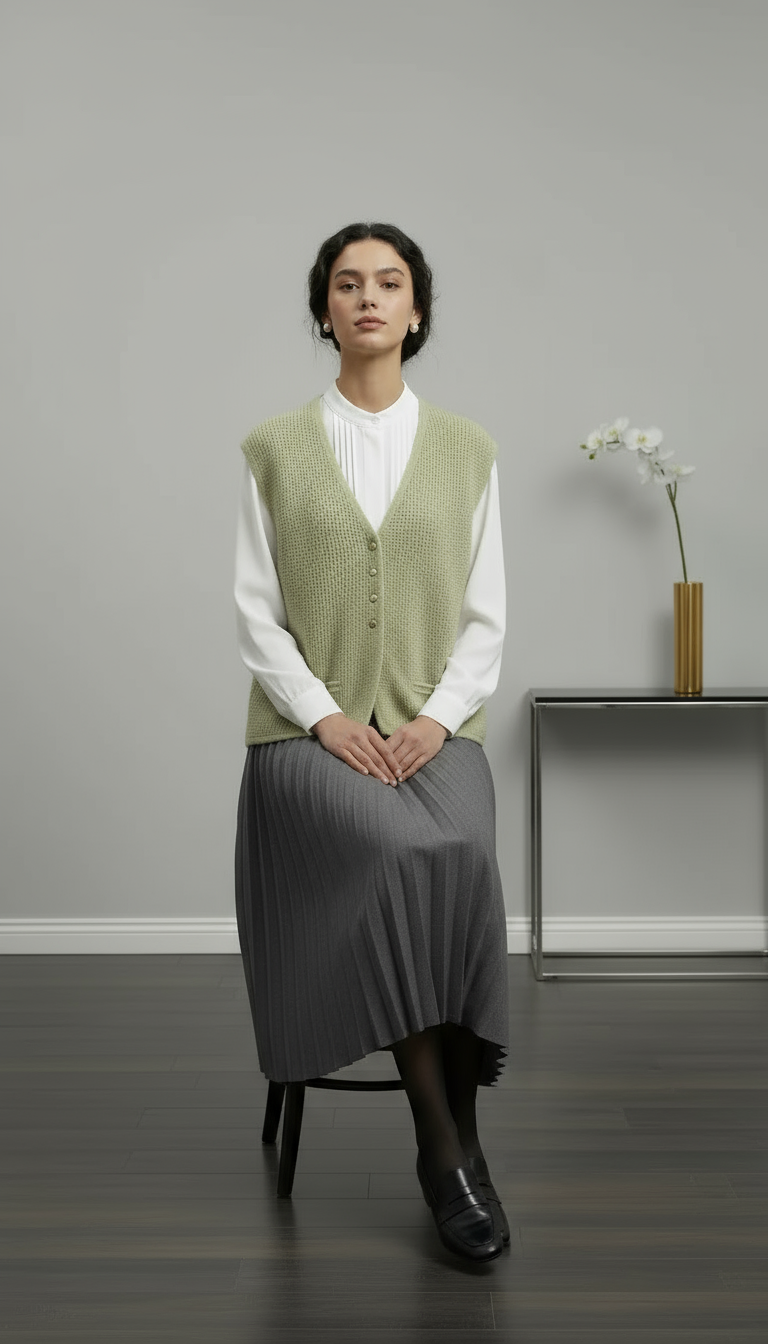 Style V-neck Knitted Cardigan Vest Sweater